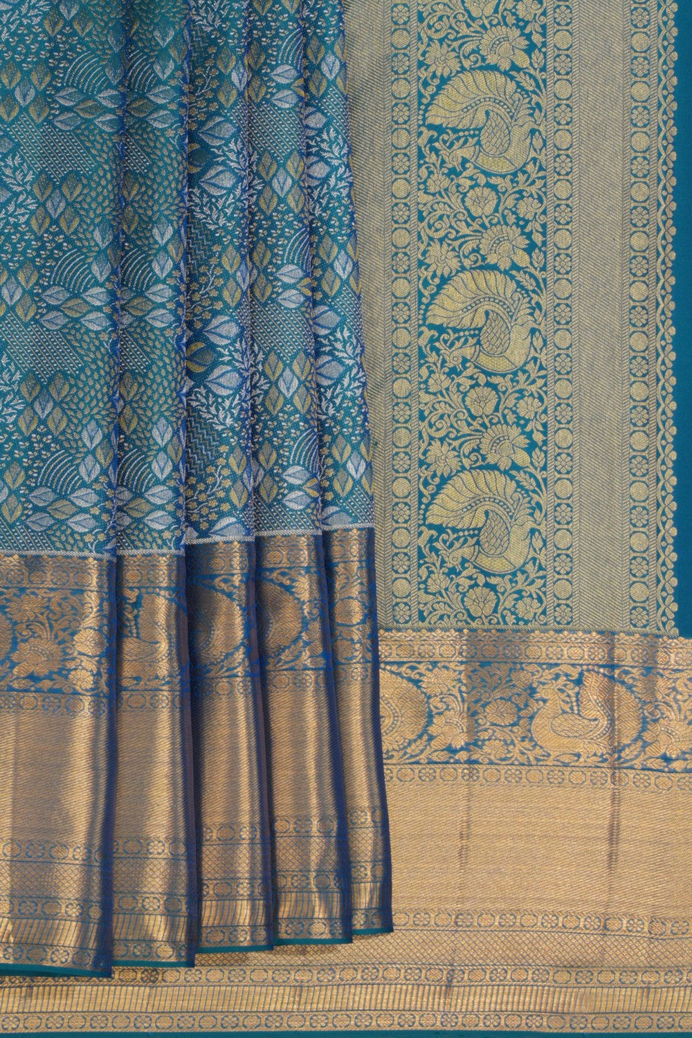 Image of Kanchipattu Tissue Brocade Teal Blue Saree